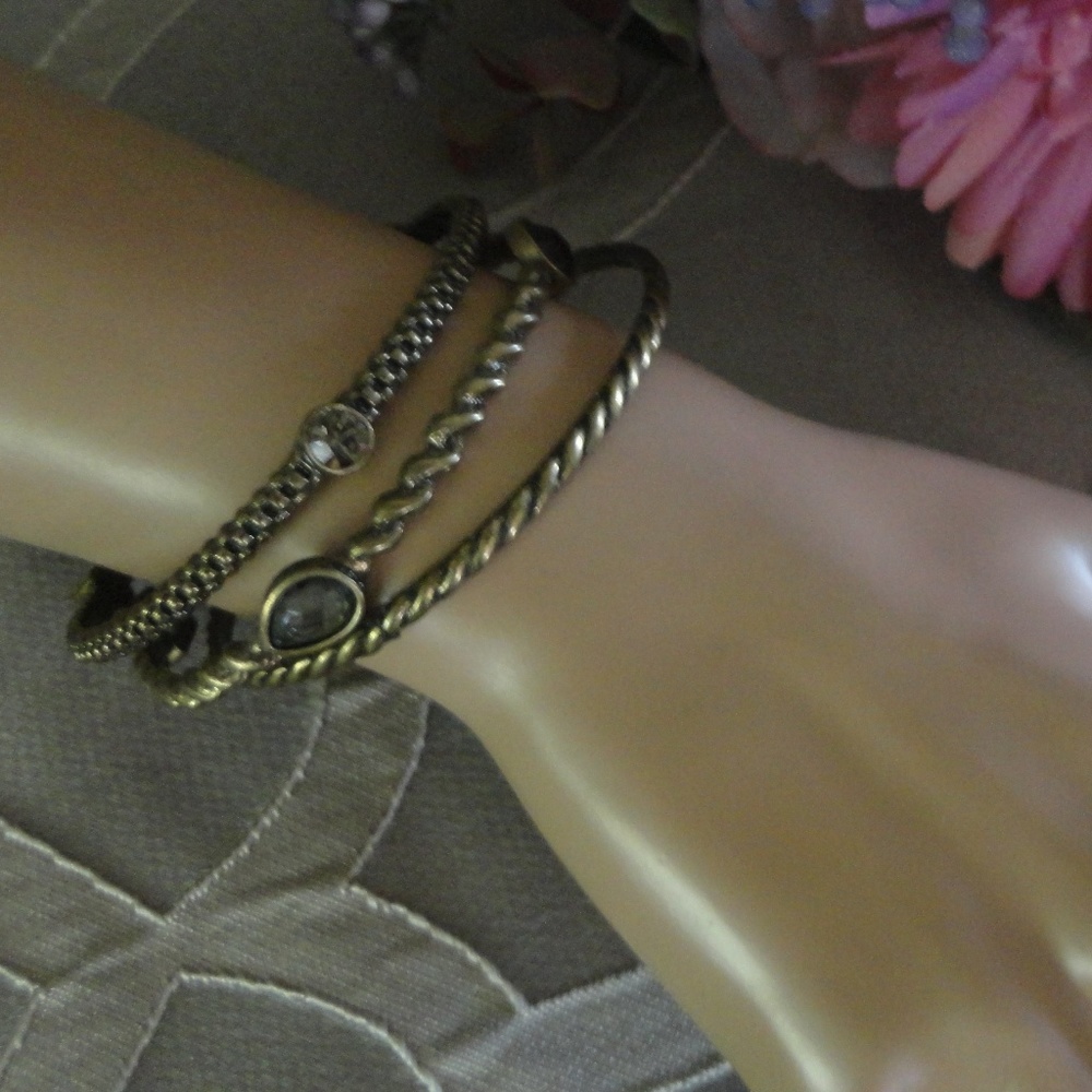 Jeweled Antique Brass Bangle Bracelets